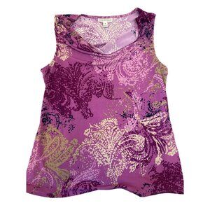 Dana Buchman Womens Sleeveless Purple Patterned Cowl Neck Top Blouse M Career
